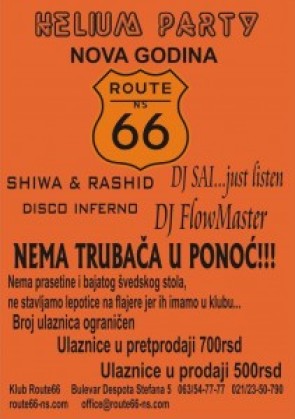 Helium Party! Nova Godina! @ Route66, Route 66, Novi Sad